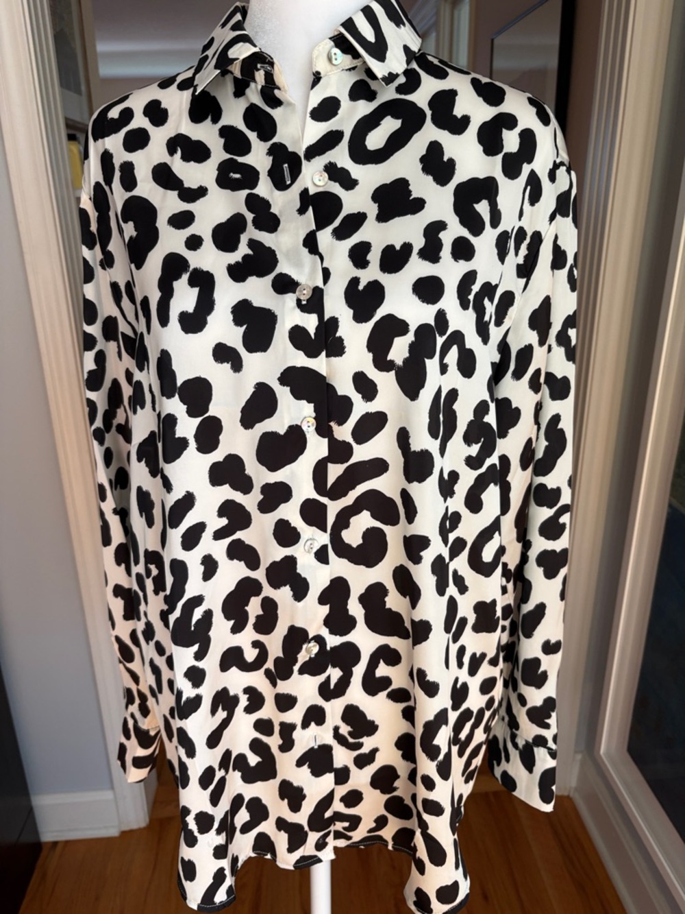 Black & White Leopard Print Button-Up Blouse